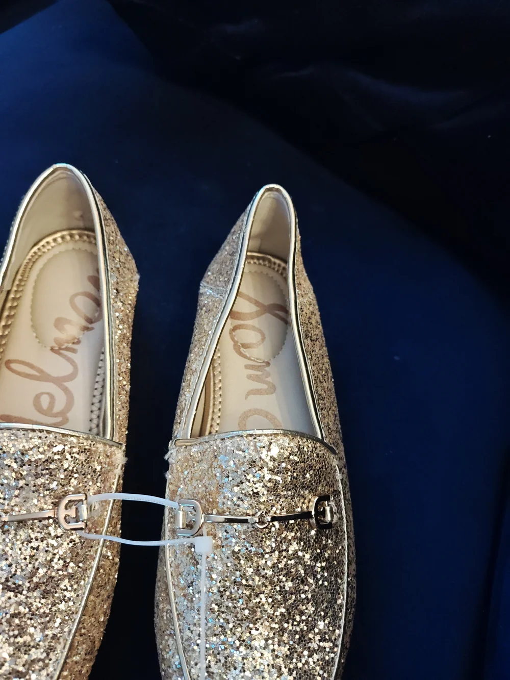 Sam Edelman Kids Gold Glitter Moccasins with Metal Bit